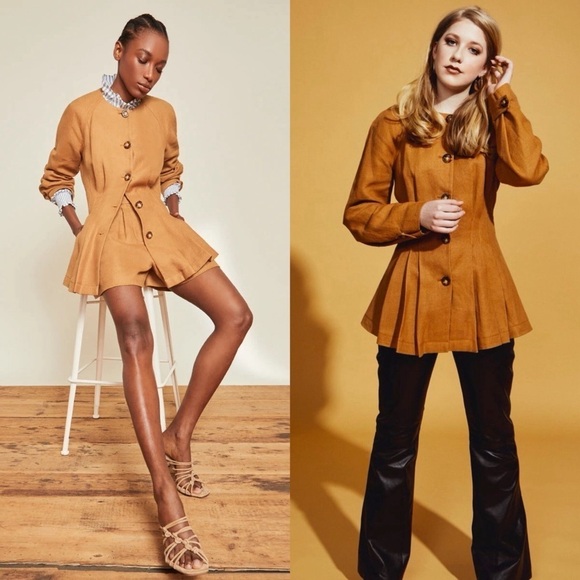 NWT VERONICA BEARD Camel Linen Collarless Tailored Pleated Peplum Blazer 00 - Picture 4 of 17